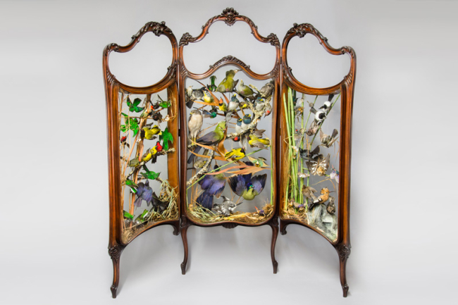 A 19th century Rowland Ward taxidermy firescreen diorama of exotic birds. Price realised £6,100.