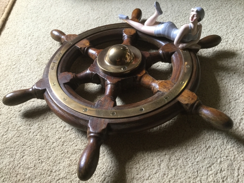 Decorative mahogany and brass ships wheel C1930. £165