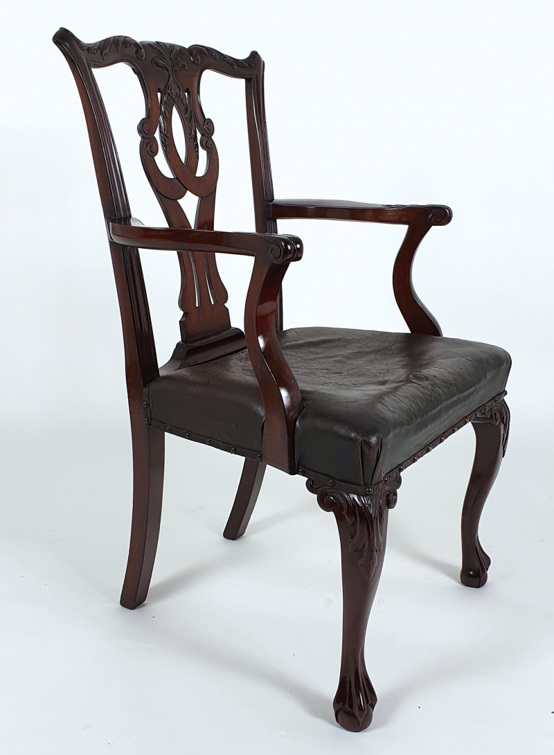 Pair of 19th C. Chippendale Design Elbow Chairs