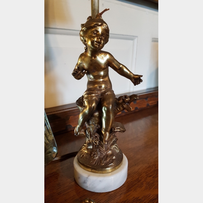 SOLD French Bronze & Marble Cherub Lamp