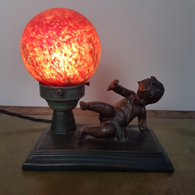 August Moreau French Signed Copy Cherub Mood Lamp