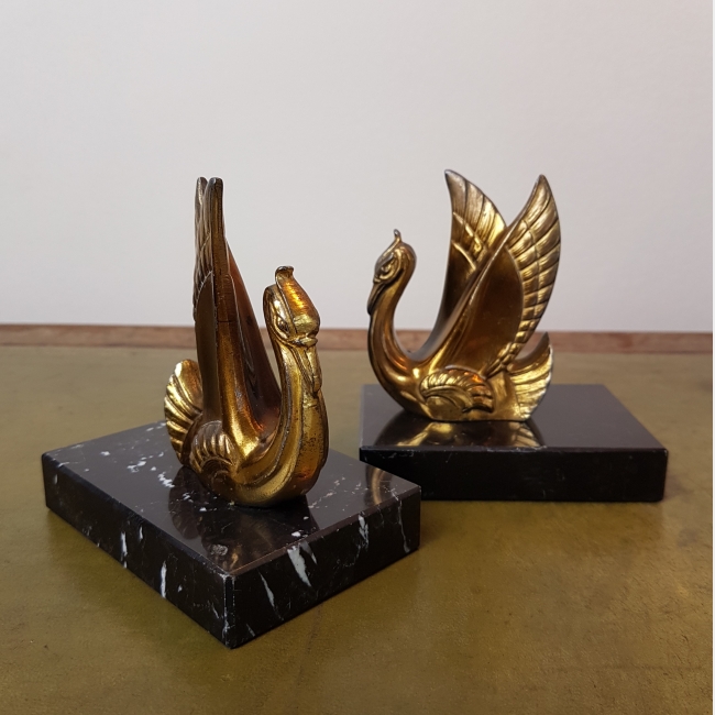 SOLD  A Pair of French Art Deco Swan Bookends