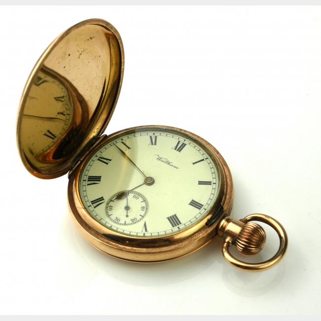 AN EARLY 20TH CENTURY AMERICAN GOLD PLATED FULL HUNTER GENTâ€™S POCKET WATCH