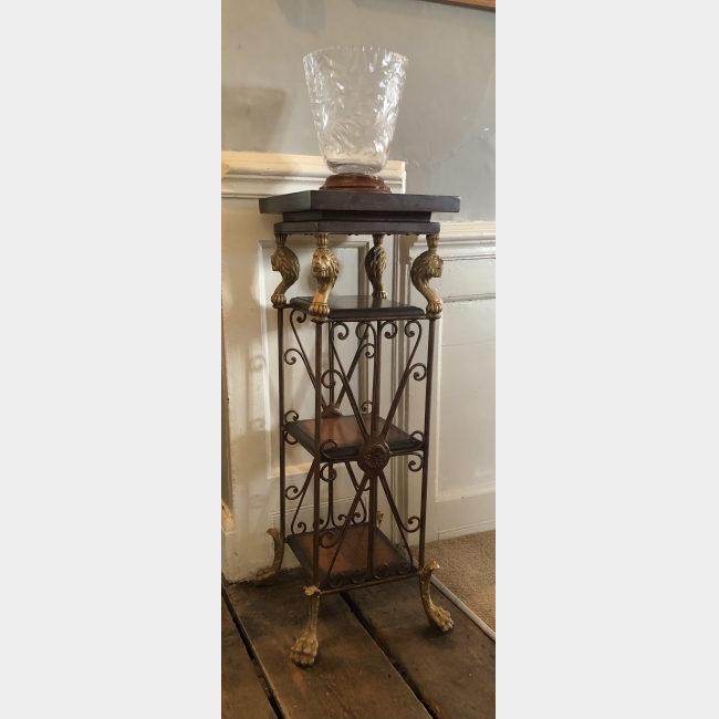A GILT METAL AND WROUGHT IRON PLANT STAND