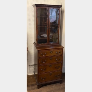 A GEORGIAN MAHOGANY AND LATER BOOKCASE WRITING CABINET