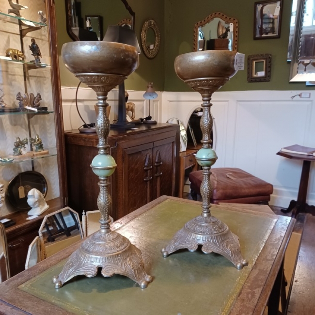 SOLD Brass and Onyx Floor Mid Century Ashtrays That Make Great Candle or Plant Holders