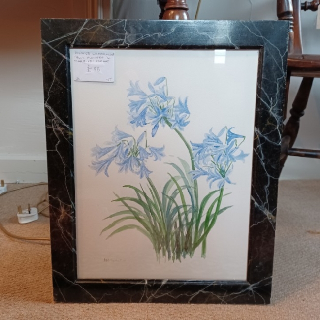 Signed Watercolour of Blue Flowers