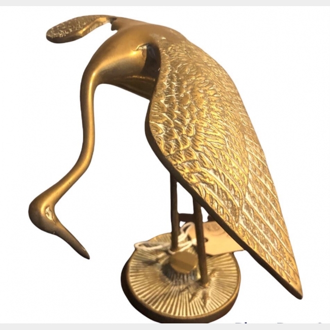 A Vintage Cast All Brass Crane Statue