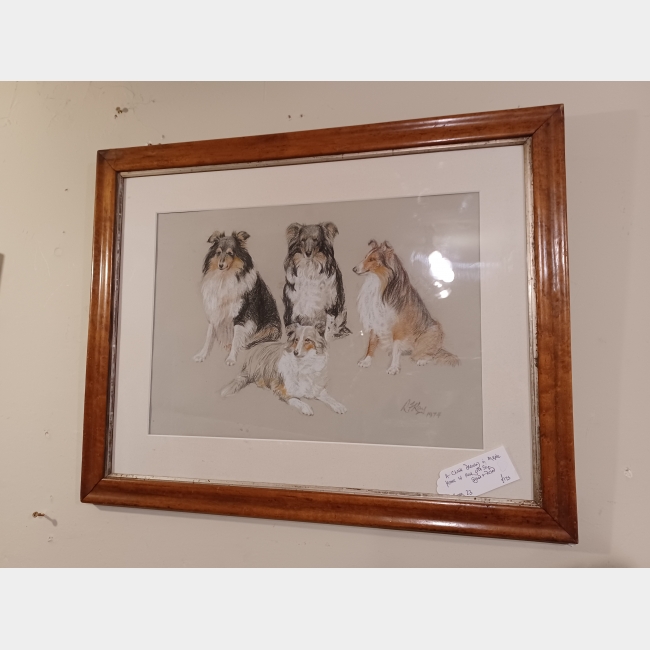 Original Drawing of collies in maple frame