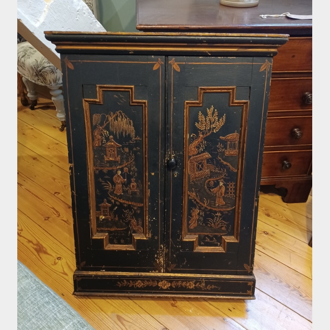 Japanned Lacquered Wall Hanging Cabinet