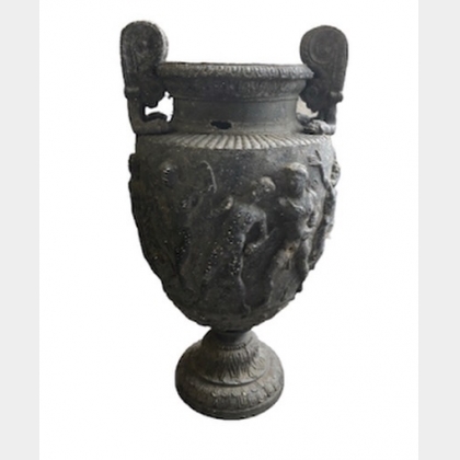 A 19th Century Greek Spleter Urn Decorated in Releif with Cavorting Figures