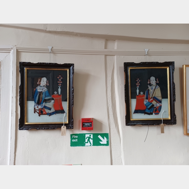 Pair of Oriental Reverse Glass Paintings