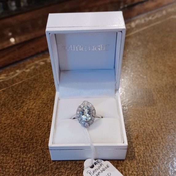 Platinum Aquamarine & Diamond Ring