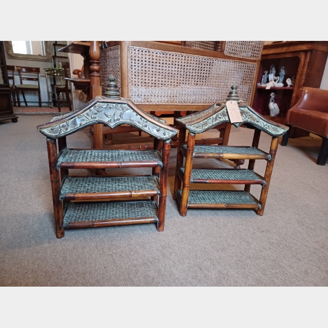 Pair of Pagoda Topped Shelving Units