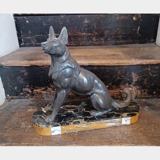 Art Deco Alsatian on Marble Base