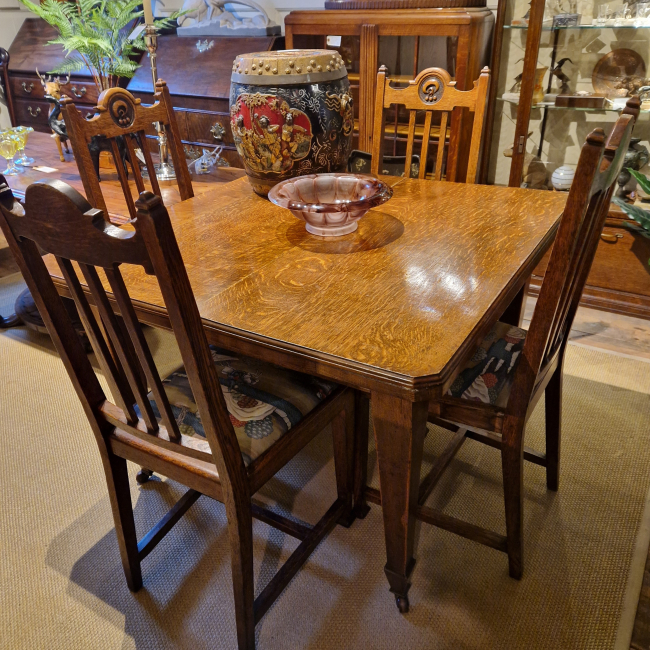 Early 20th Century Oak Arts & Crafts Dining Table & (CHAIRS NOW SOLD) Chairs