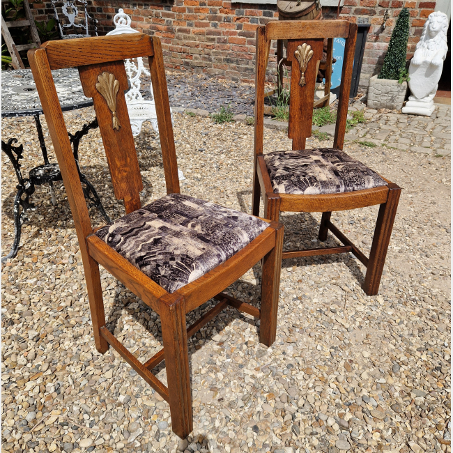 Pair Early 20th Century Oak Chairs Covered in Liberty Drop in Seats