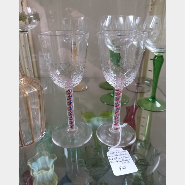 Pr Enamel Twist Stem Wine Glasses
