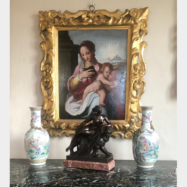 ARIADNE ON THE PANTHER, A bronzed copper statue