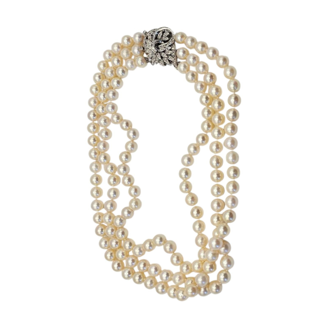 A WHITE GOLD, DIAMOND & CULTURED PEARL NECKLACE