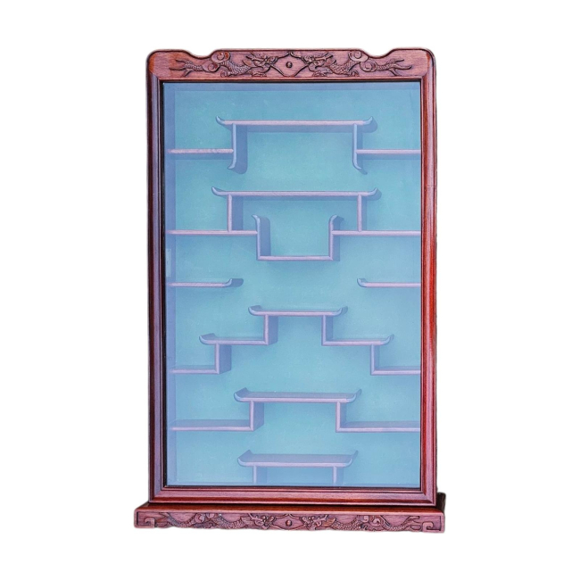 A CHINESE HARDWOOD WALL MOUNTING DISPLAY CABINET