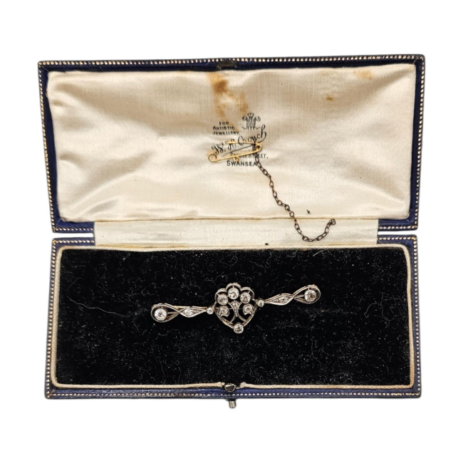 Early 20th Century Yellow Gold And Diamond Brooch In Original Case.