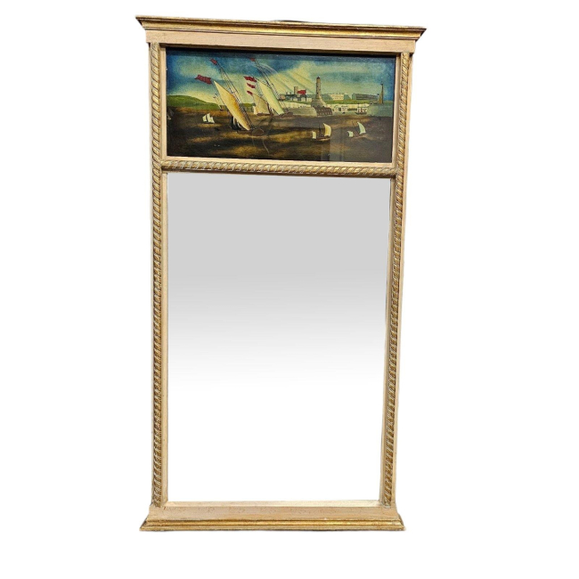 Mid Century Continental School Trumeau Bevelled Mirror.