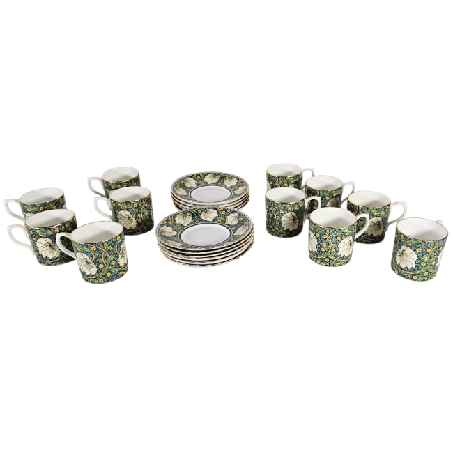 A SET OF TEN WILLIAM MORRIS 'PIMPERNEL' DESIGN PORCELAIN COFFEE CANS