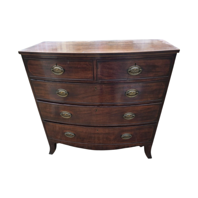 Georgian Mahogany Bow Fronted Chest Of Drawers.