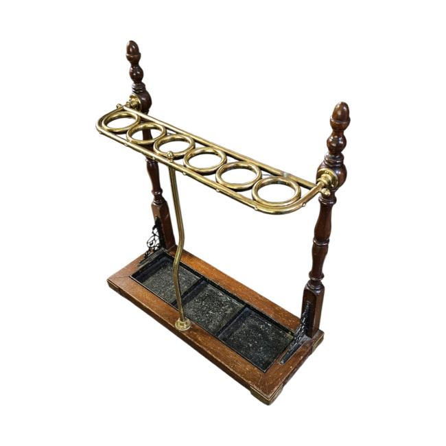 A Victorian Brass And Mahogany Stick Stand.
