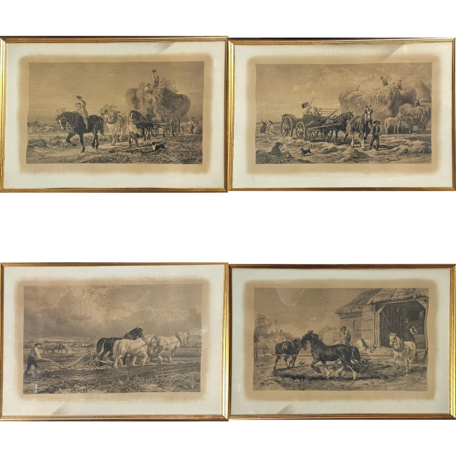 A Set Of Four Monochrome Engravings Titled 'The Seasons' by W.T. Davey.
