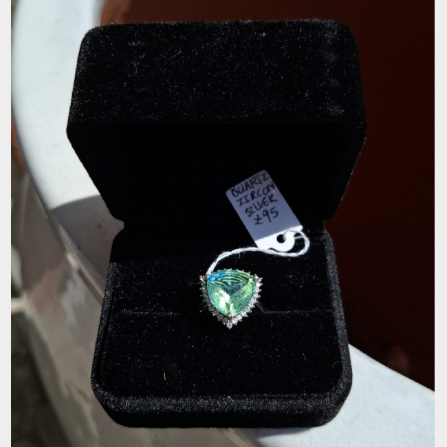 Quartz, Zircon and Silver Ring