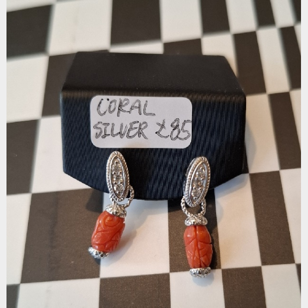 Silver and Coral Earrings