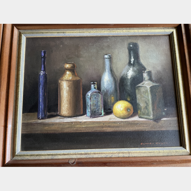 Alfred Engel still-life. A vintage original oil painting on canvas, signed. Framed.