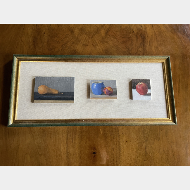 Rosemary Lewis, 1977. A series of original still-life fruit oil paintings on a linen canvas.