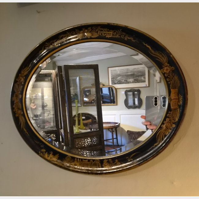 Oval Chinoiserie Bevelled Wall Mirror