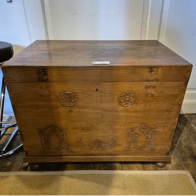 Large Oriental Hardwood Chest with Candle Box